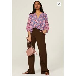 BA&SH Pink Purple Floral Boho Print V-Neck Front Button Closure Vlad Shirt sz M